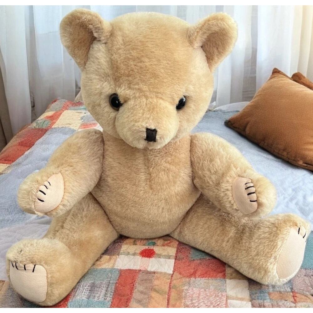 *VINTAGE JOINTED TEDDY BEAR Gold / Tan 16” Tall Mohair? FAST SHIPPING 1620-59